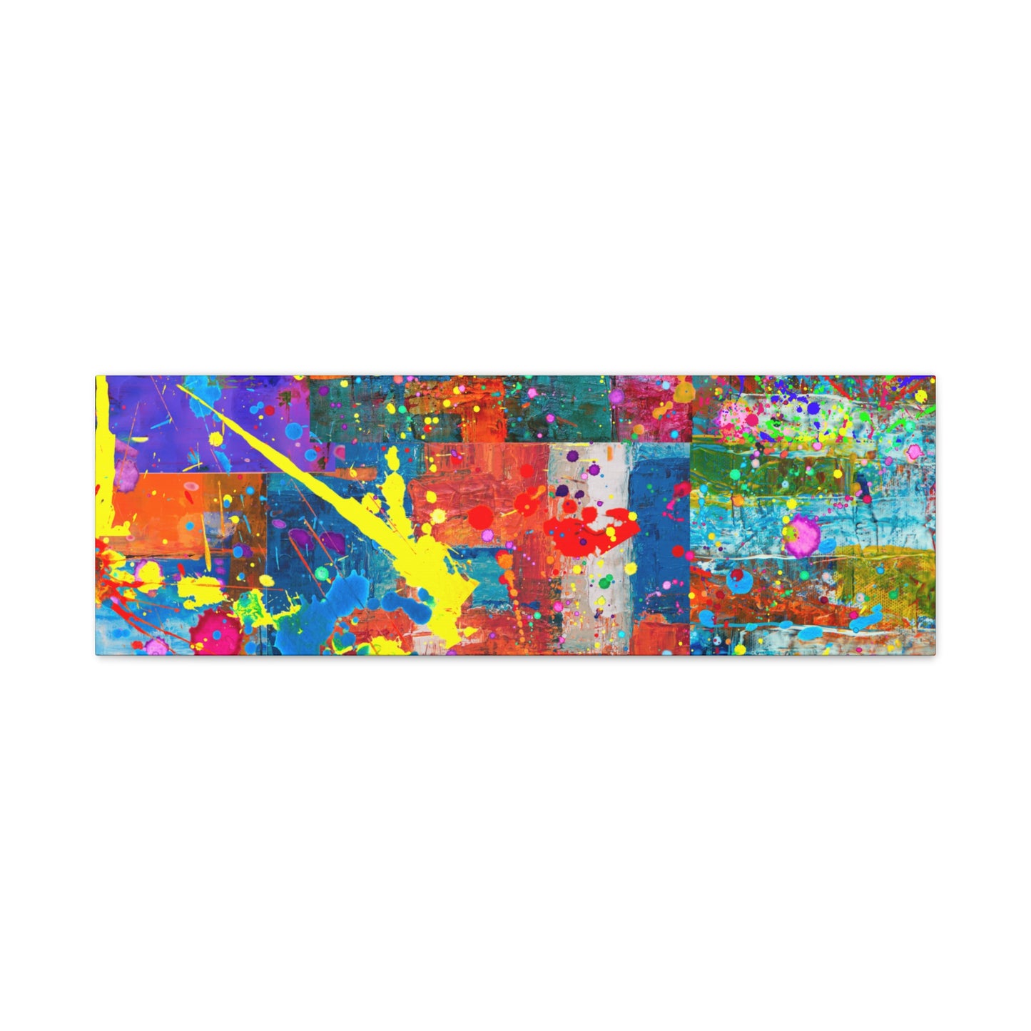 Vivid abstract patchwork art canvas print featuring colorful splashes and vibrant patterns
