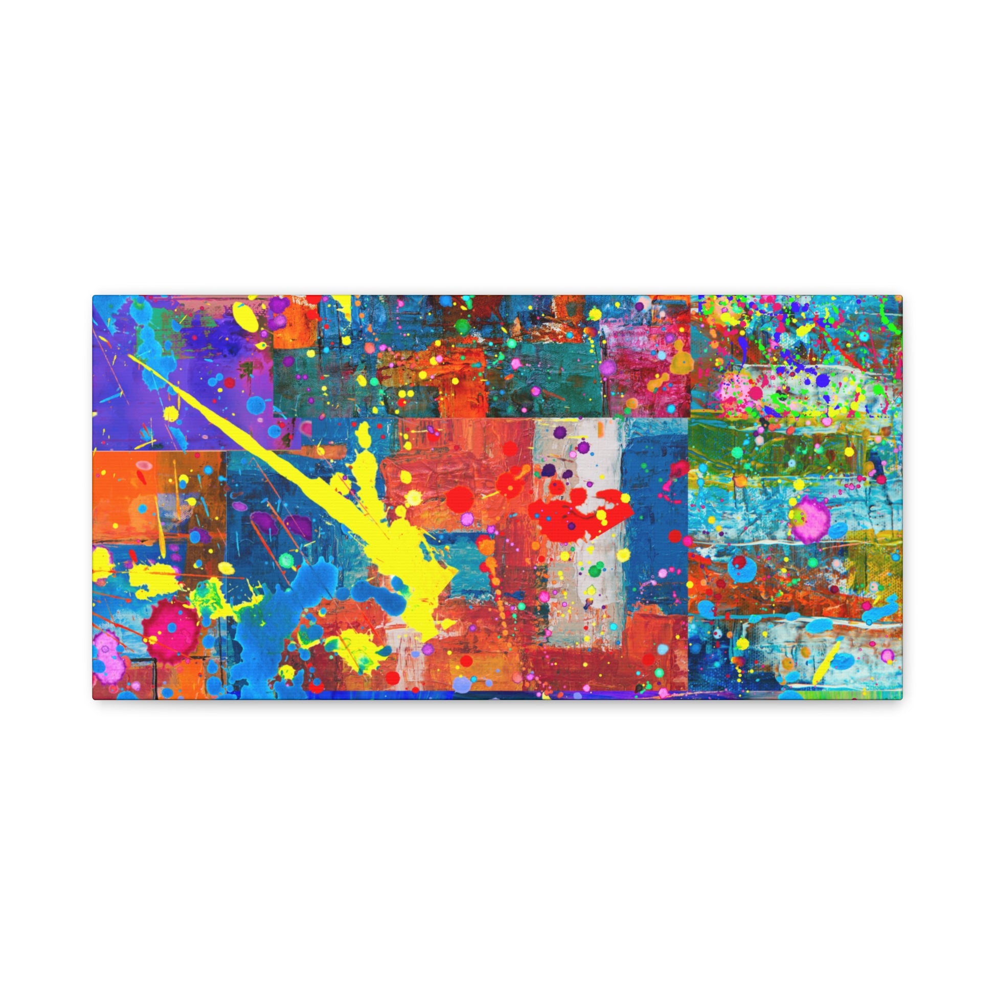 Vivid abstract patchwork art canvas print featuring vibrant colors and dynamic patterns
