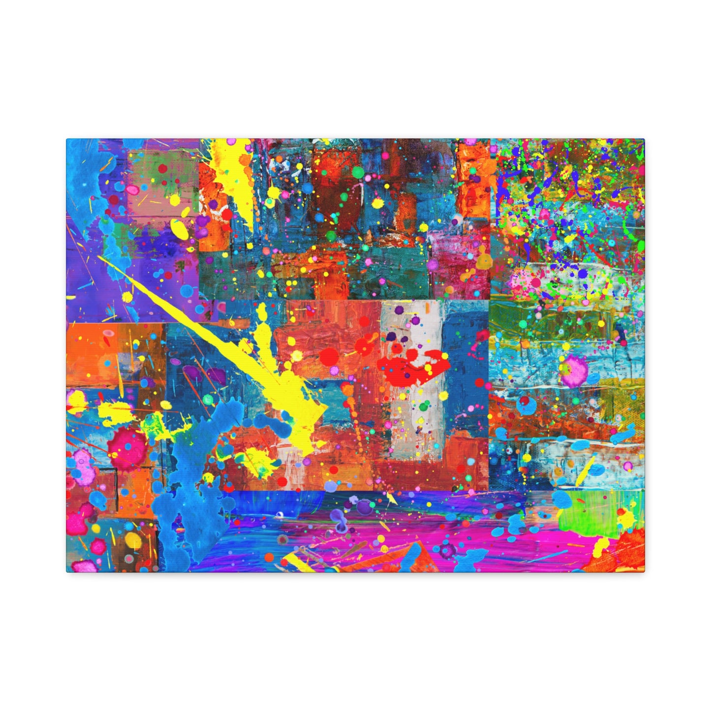 Vivid abstract patchwork art canvas print featuring vibrant colors and creative patterns