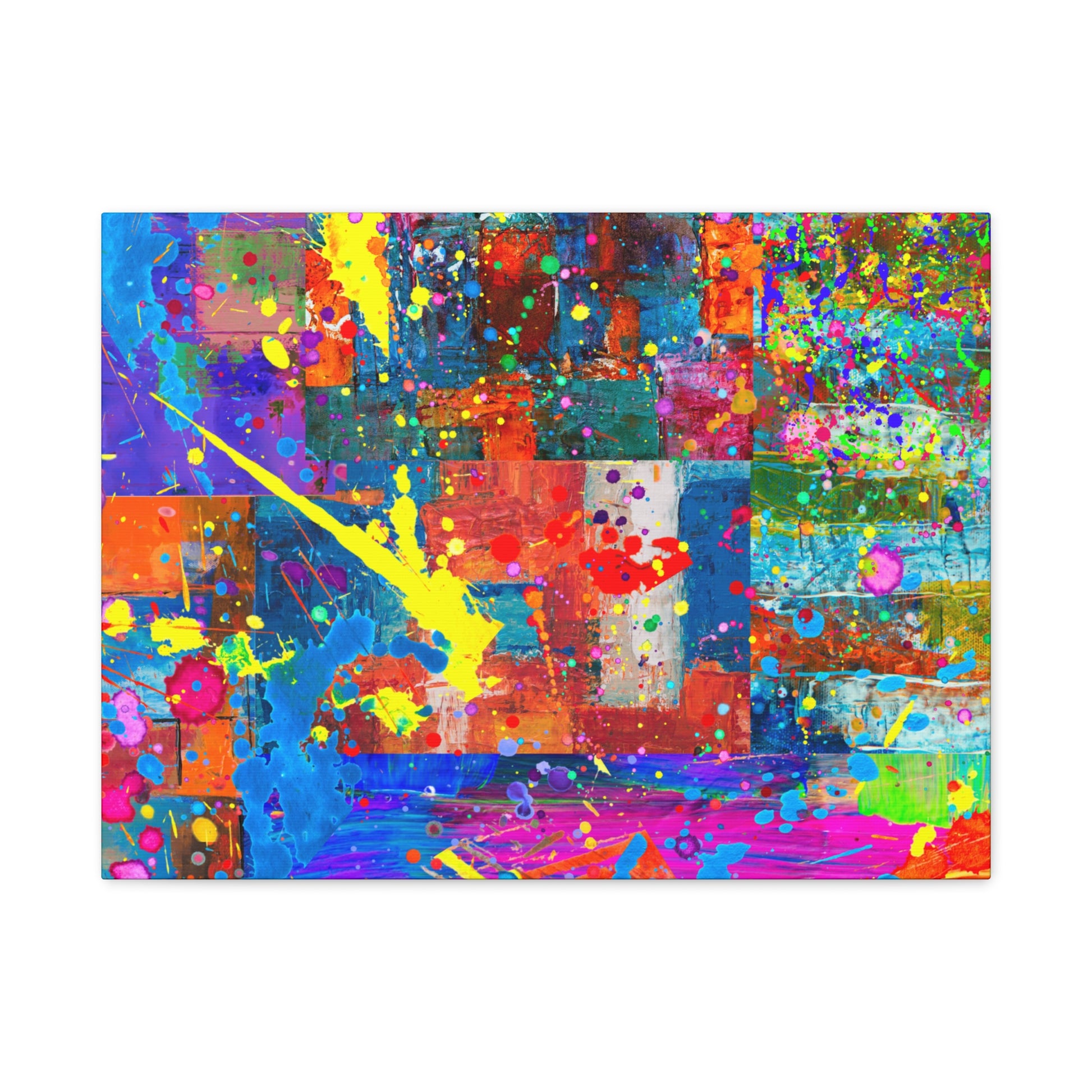 Vivid abstract patchwork art canvas print featuring vibrant colors and creative patterns