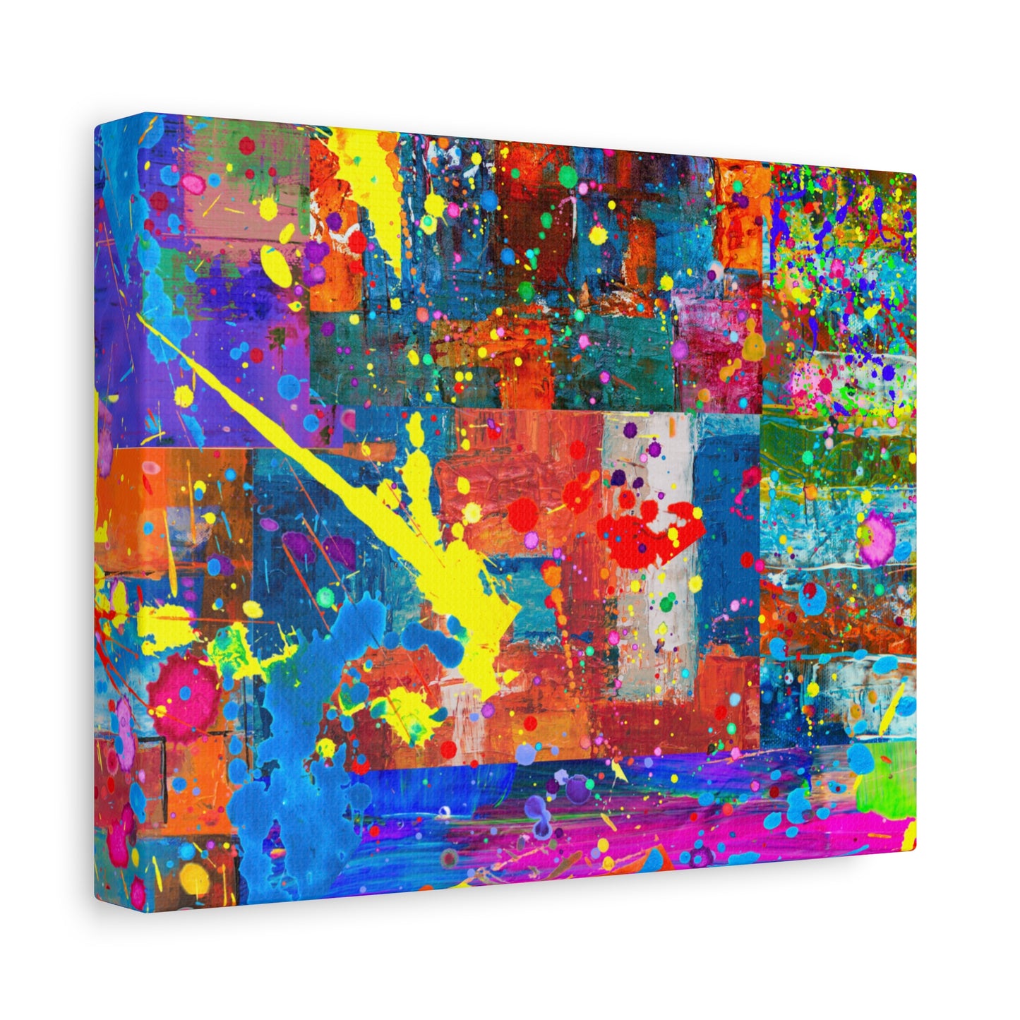 Vivid abstract patchwork art canvas print showcasing bold colors and dynamic patterns