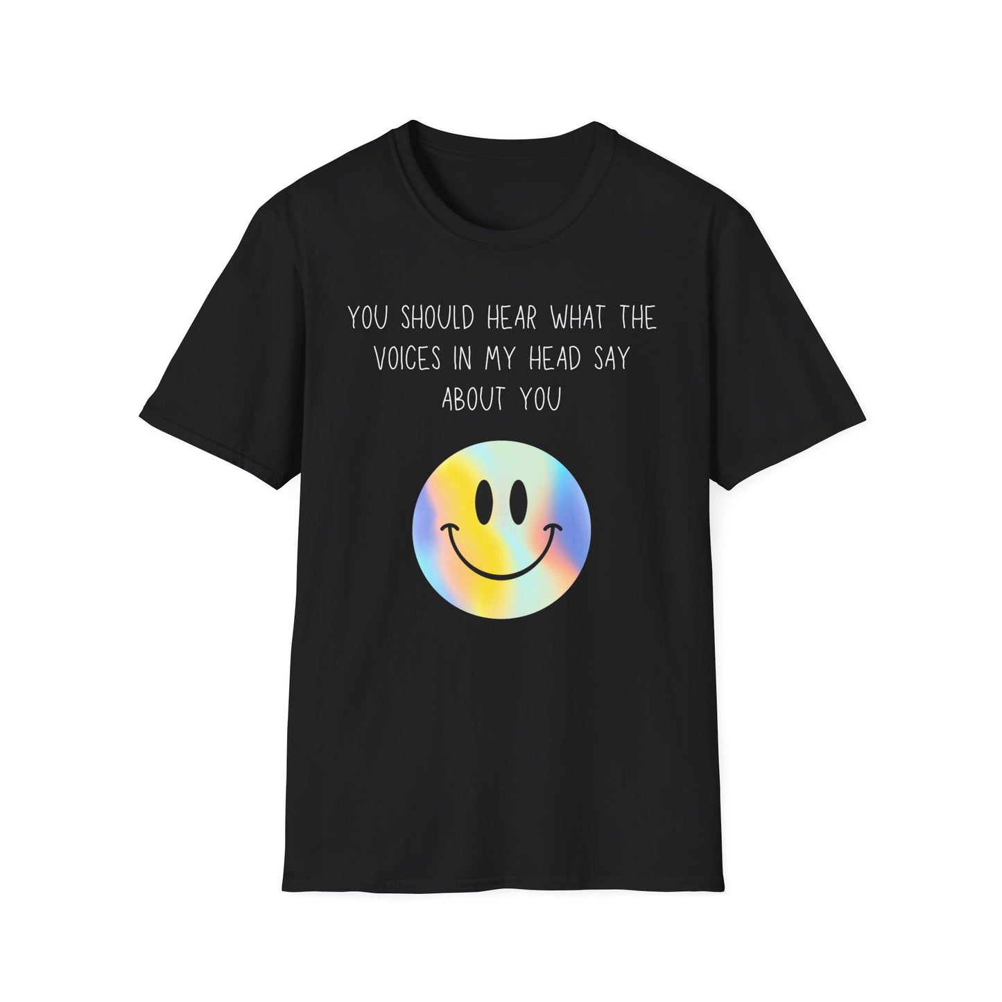 Black voices in my head funny smiley face unisex shirt with colorful smiley and text design